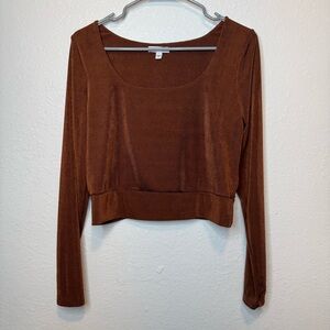 BP. Long Sleeve Copper Brown Shimmer Crop Top Size Large